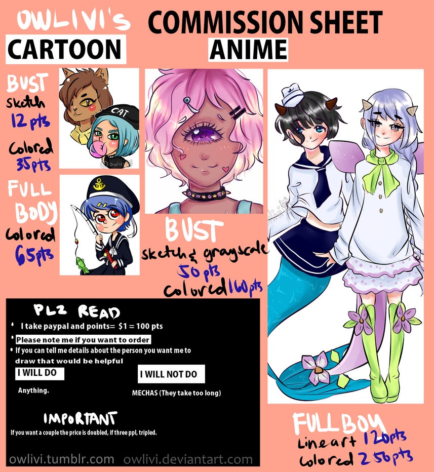Commission Information Sheet: Anime and Cartoon~ by owlivi on DeviantArt