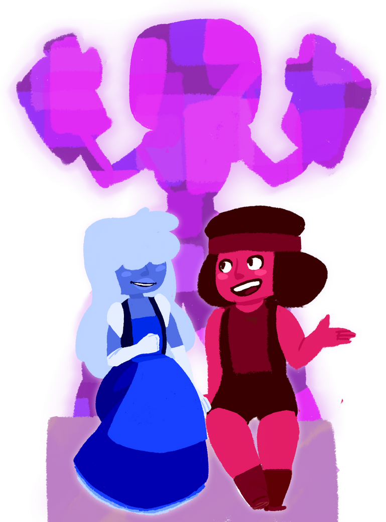 Aughhh I'm in love with steven universe, tbh... Tryin' somethin' a lil different, feat. Sapphire, Ruby, an Garnet.