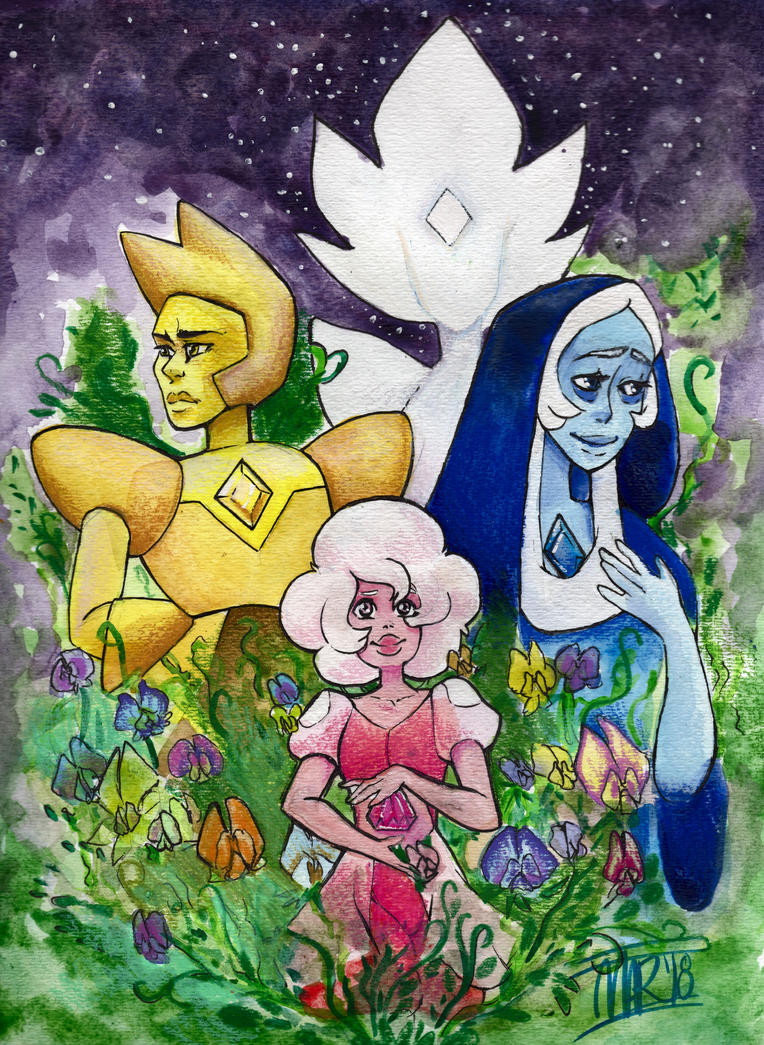 Continuing with overdue uploads, with April's piece, the Diamonds! (with flower, Sweet Peas!) For my Gems and Flowers Calendar project for 2018. I did go through some revisions to Pink Diamond afte...
