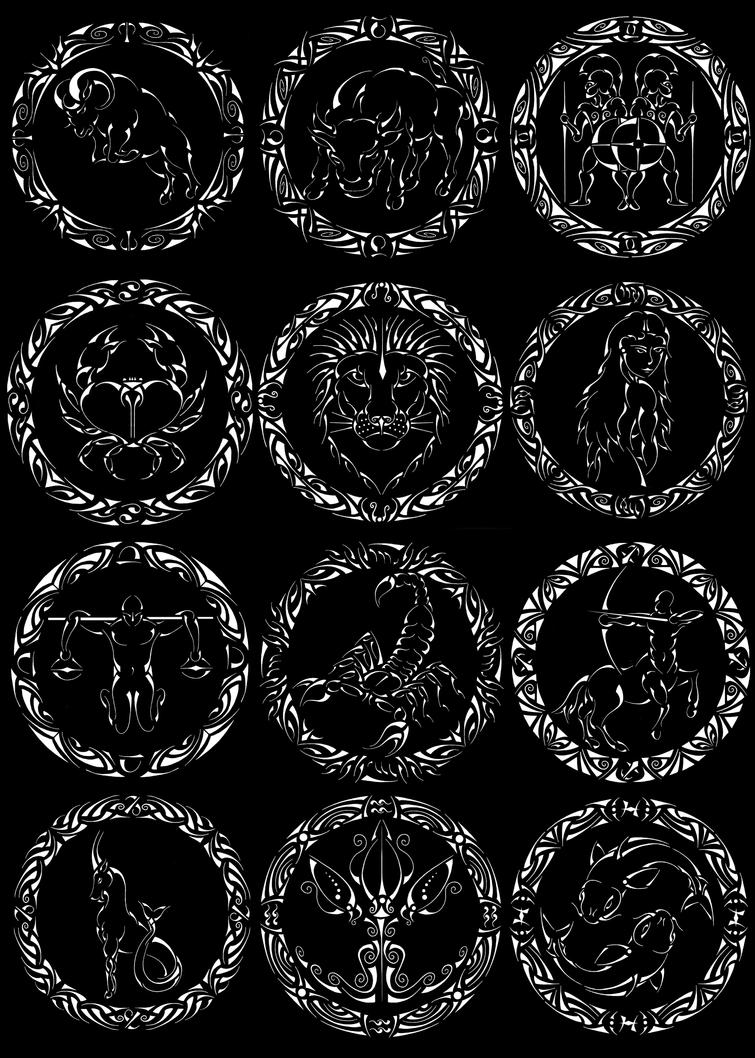 Tribal Zodiac signs Inverted Colors by Curvy-tribal on DeviantArt