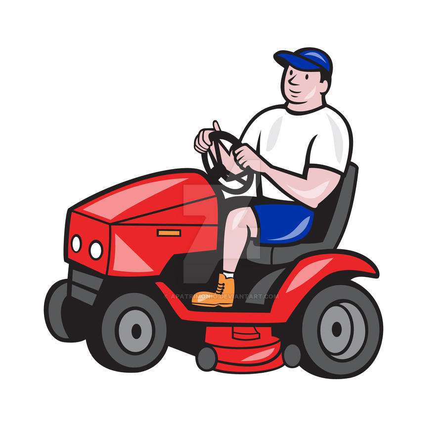 Gardener Mowing Rideon Lawn Mower Cartoon by apatrimonio on DeviantArt