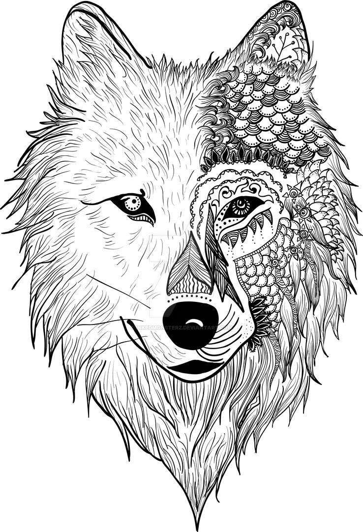 Grijze Wolf Kleurplaat Wolf Zentangle By Inkedmonsterz On Deviantart