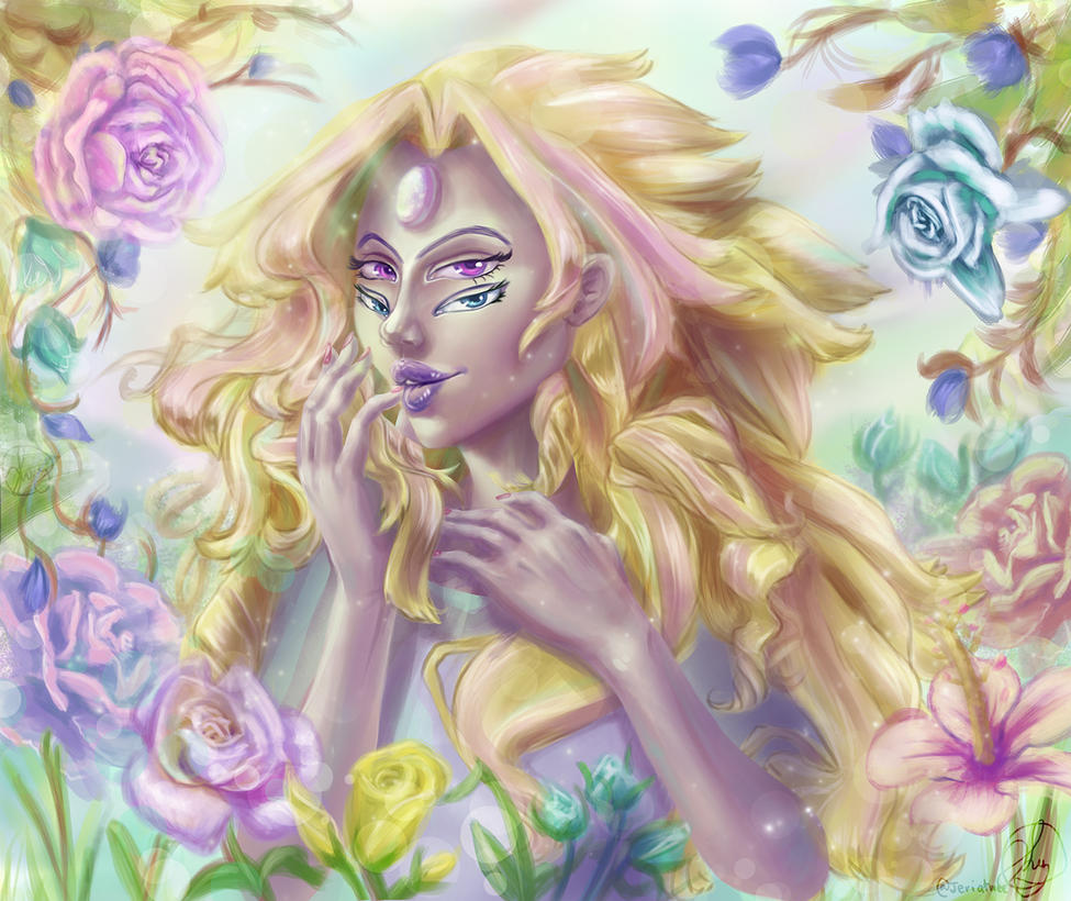 I love the fusion designs in SU and wanted to do a piece celebrating how beautiful Rainbow Quartz is. First time really trying to do a lot of different flowers in a big piece, but I like it :> W...