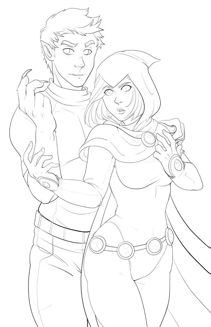 Raven and Beast Boy - Lineart by RenonsPrints on DeviantArt