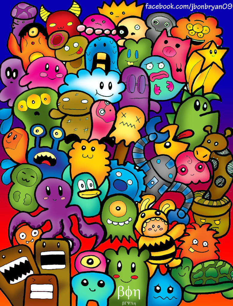 Cute Doodle Monsters Colored 319396808