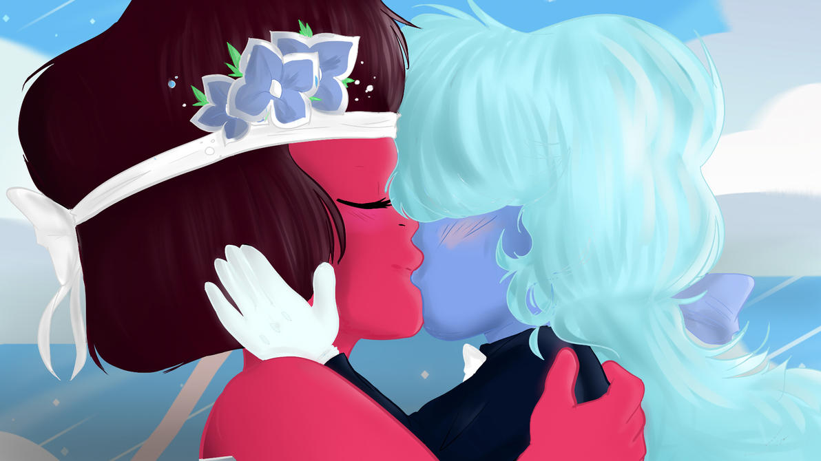 so yeah, i did a screenshot redraw of a scene in ''Reunited'', an episode from Steven Universe, i just ''traced'' (let's say OwO) the right moment of the kiss and i just drew it again but this time...