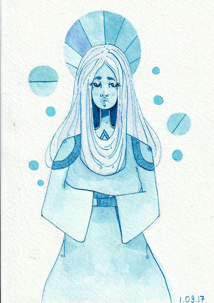 Watercolor+ink fan art darwing of Blue Diamond from Steven Universe