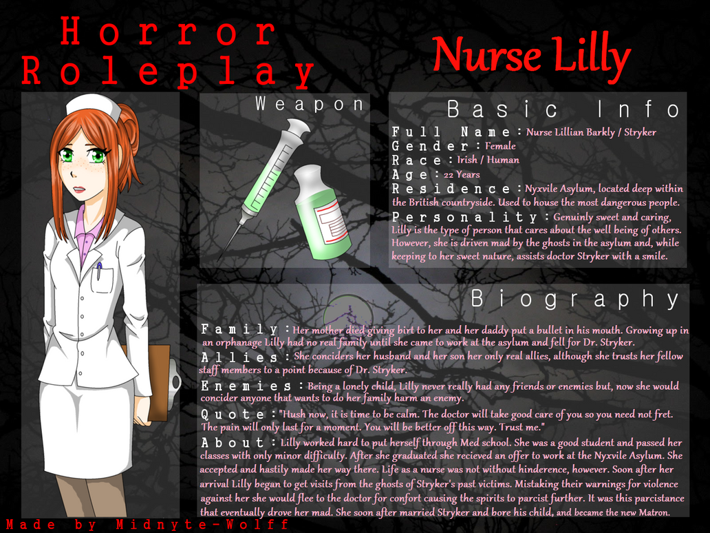 Nurse Lilly Horror Roleplay OC Sheet by TwistedPrincess on DeviantArt