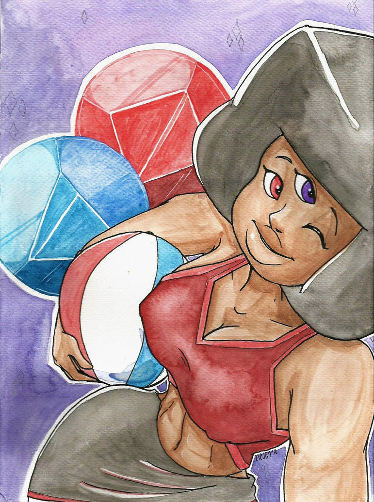 My half of the arttrade with Dearly_doo (Twitter) ! God do I love painting Garnet.  I'm always up for more Steven Universe trades or commissions!