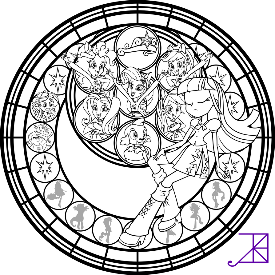 Equestria Girls Stained Glass Coloring Page by Akili Amethyst