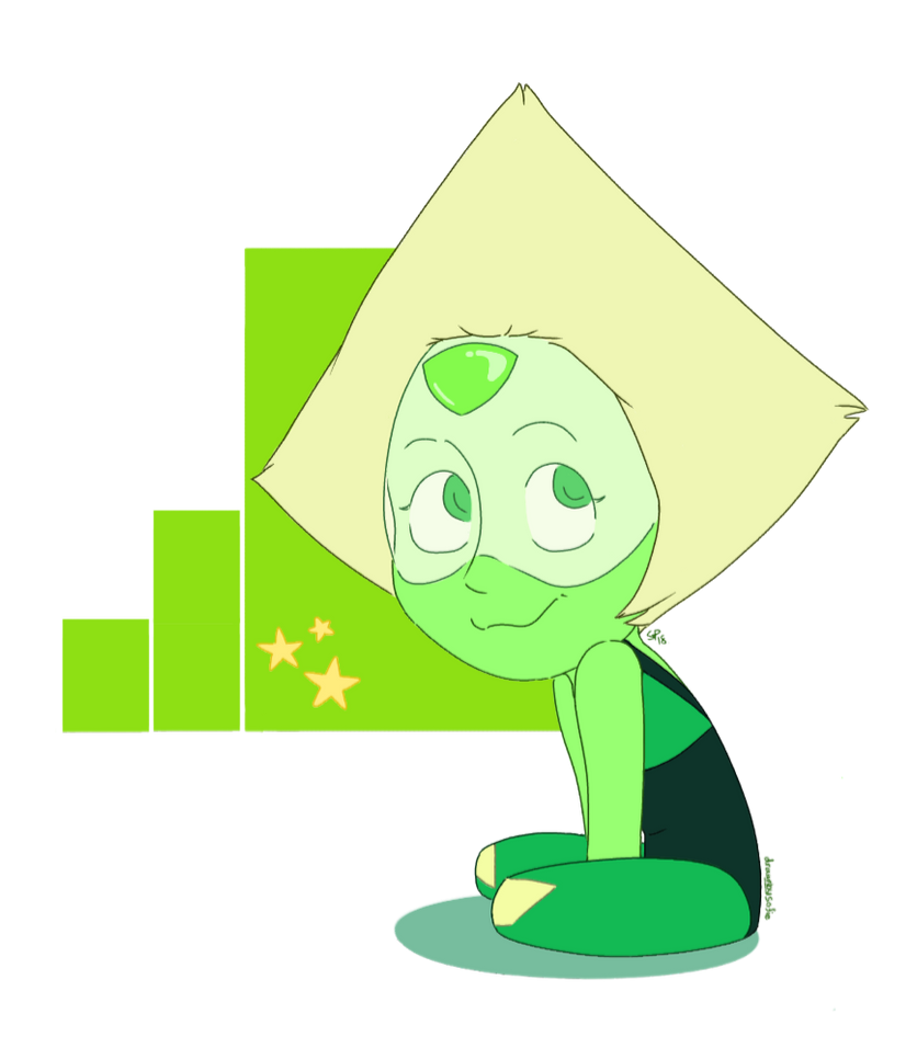 A little green doritto with a lazy background. I drew her on my phone in the program ibispaint x Peridot and Steven Universe (c) Cartoon Network