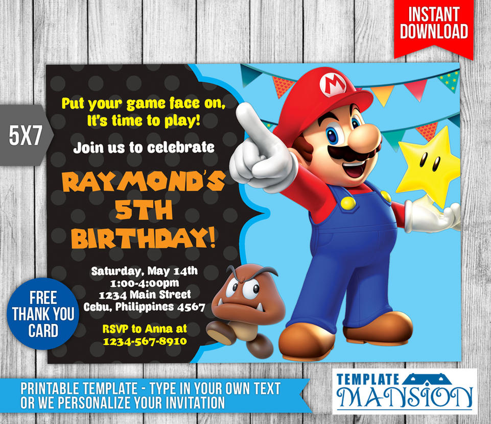 Super Mario Invitation, Birthday Invitation, PSD by templatemansion on