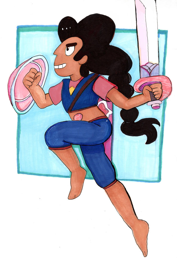 It's Stevonnie from Steven Universe! Second favorite fusion (after Garnet of course!) Done with markers and digital alterations done with photoshop