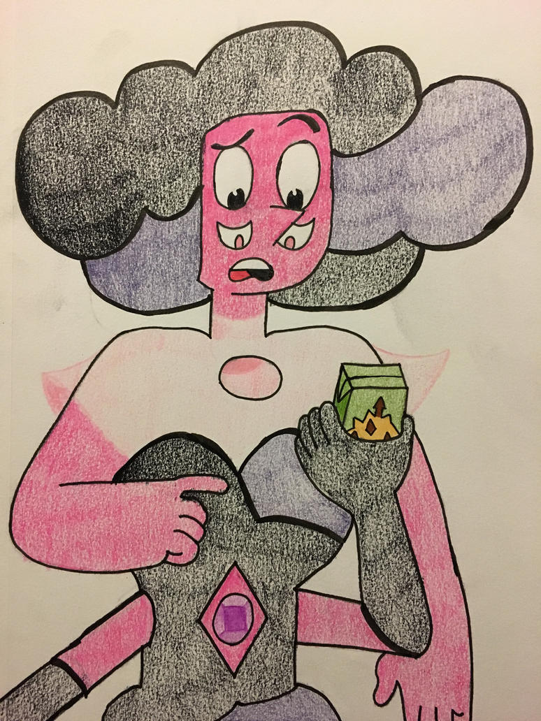 Another drawing I did earlier this spring, Rhodonite holding a juice box Steven brought back from Earth. Steven Universe (c) Rebecca Sugar and Cartoon Network