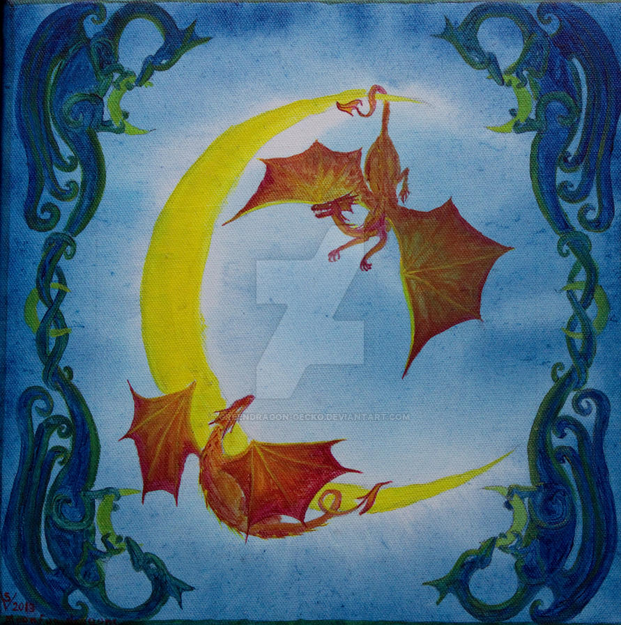 Moon fun dragons - acryl by greendragon-gecko on DeviantArt