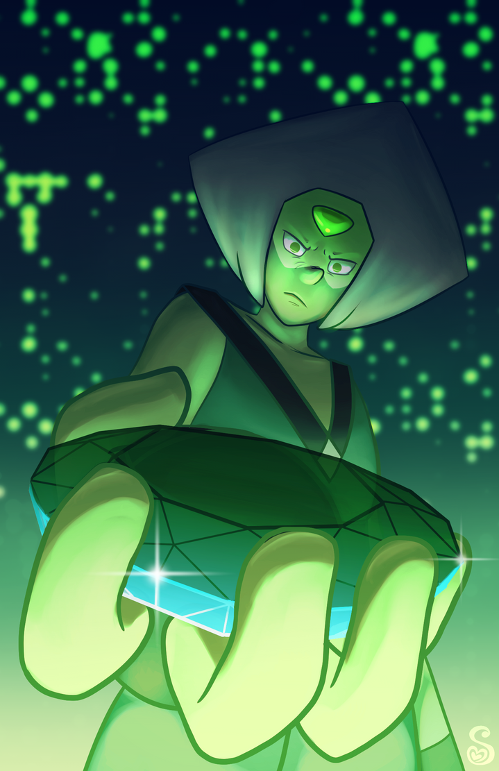 Peridot is frequently brought the gem of whichever gem she happens to be working with if they were too grievously injured in combat. She looks after them until they're ready to regenerate. In this ...