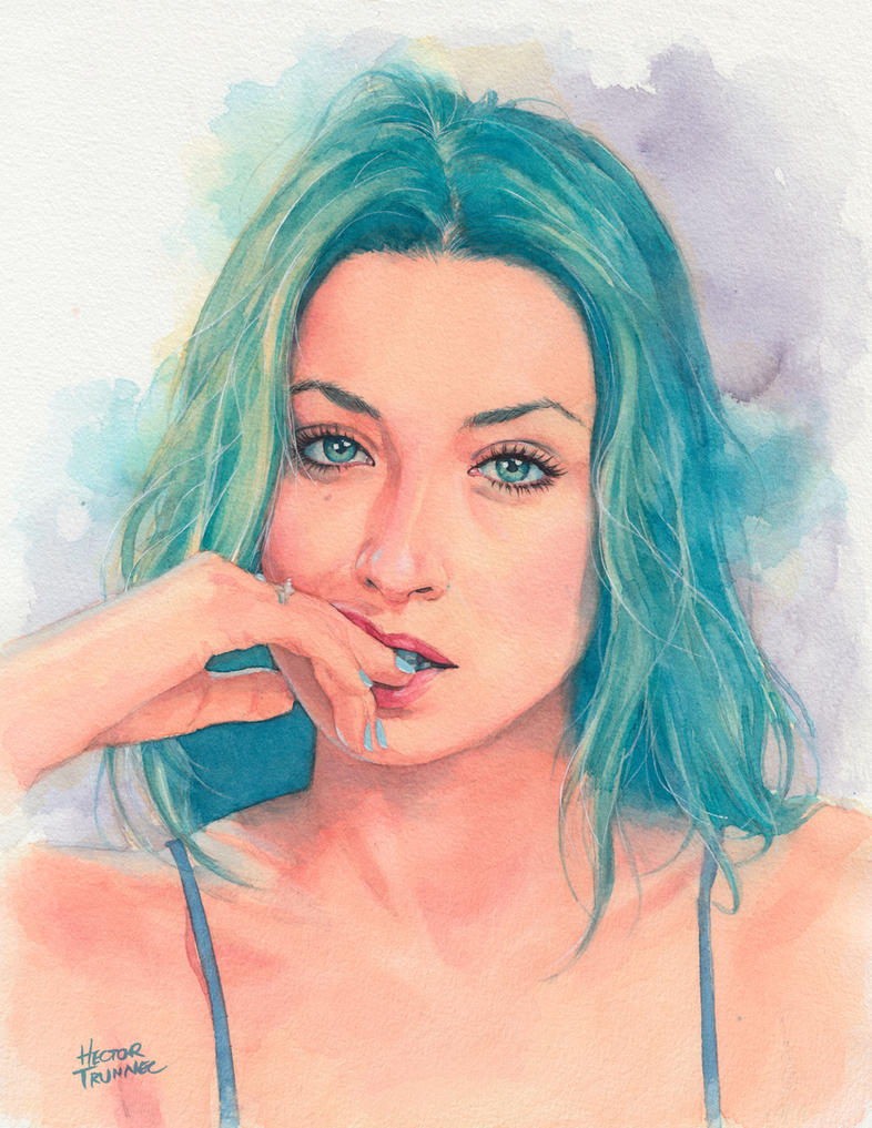 Bluehair Watercolor Portrait by Trunnec