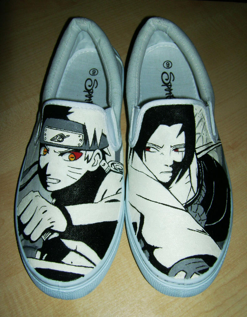 Naruto VS Sasuke Custom Painted Canvas Shoes by Simone93