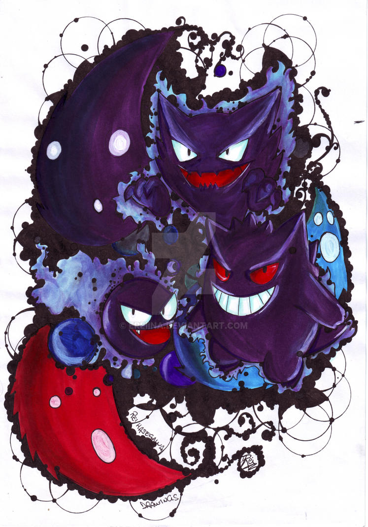 Gastly Haunter And Gengar Pokemon Re scan by eREIina