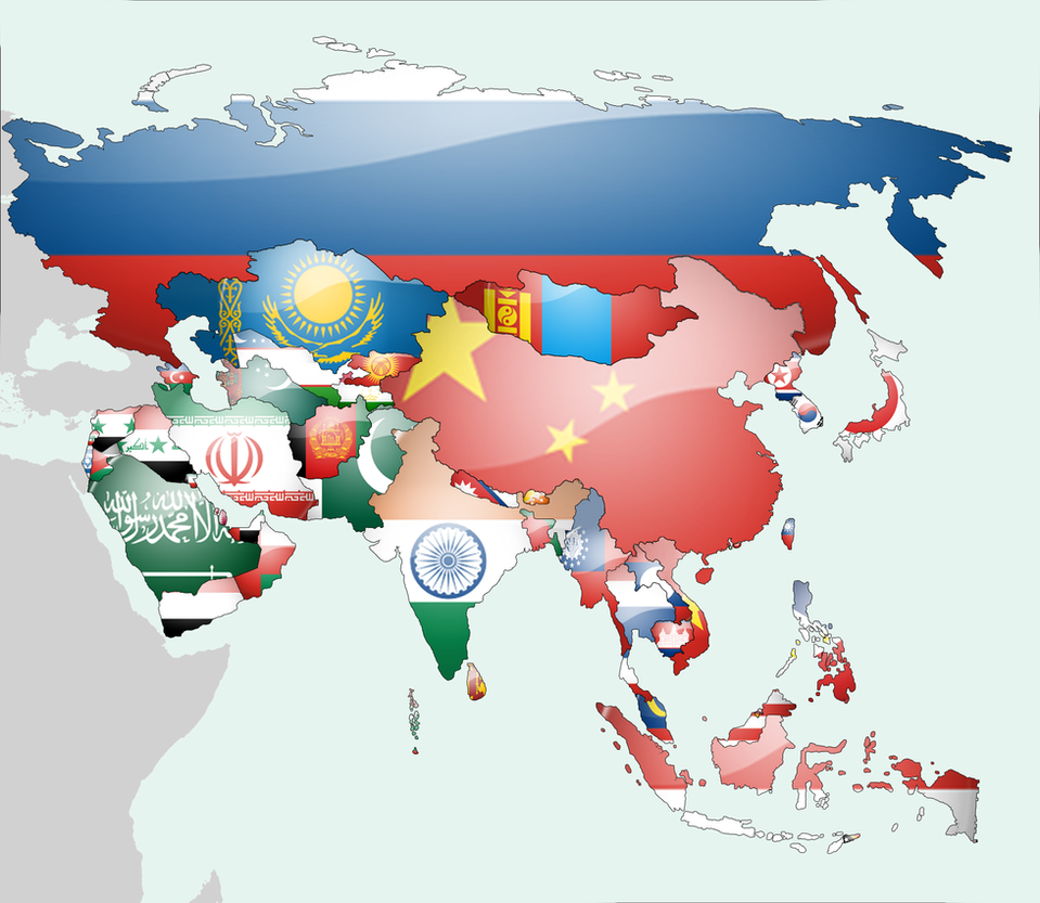 Asia Countries Flag Map 