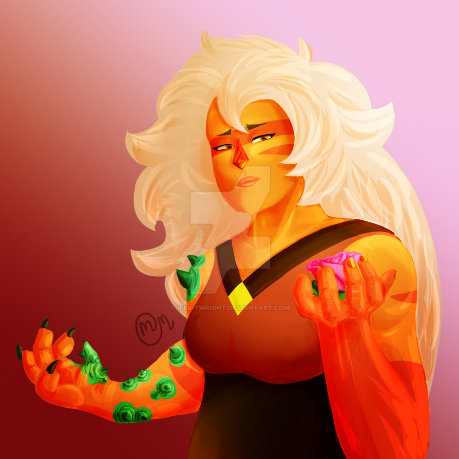 I woke up, felt like drawing Jasper, and after about 9 hours of drawing, here she is. I was definitely experimenting with color and shading here, so this kind of lighting might not show up in futur...