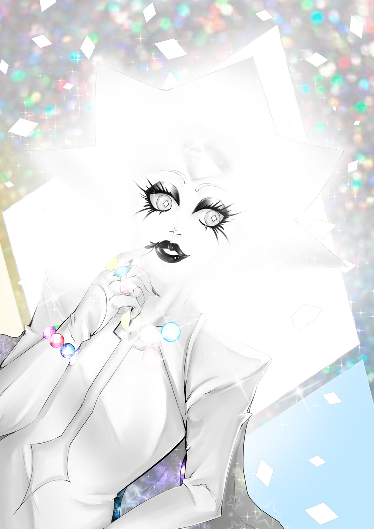 I drew White Diamond, after talking with my sister, and she gave me the idea to draw White Diamond wearing all the Crystal Gems and diamonds. if you want to see me draw this you could click  h...