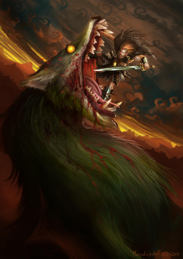 Image of Vidar killed Fenrir Norse myth vidar god
