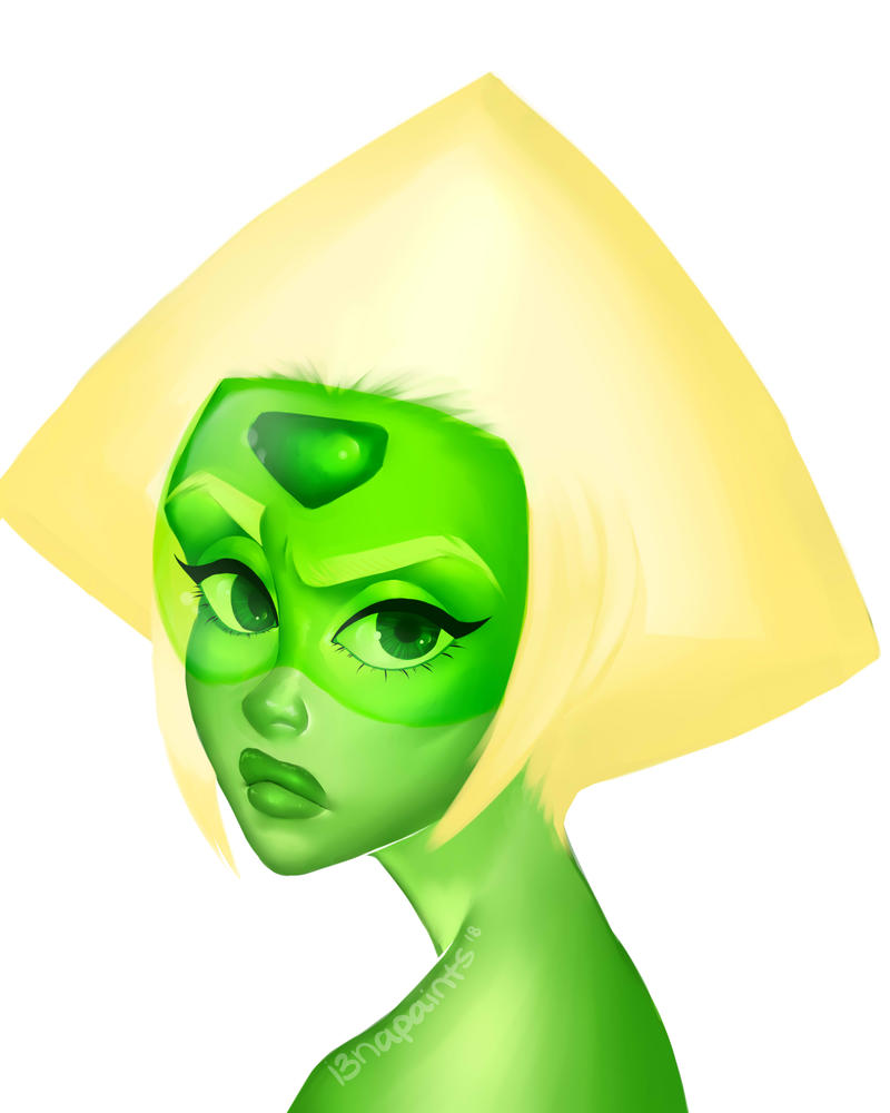 Peridot from Steven Universe! I redrew her from my old version from 2016. So happy with my improvement and how far I've come in terms of my paintings. This print is available in my Etsy stop in the...