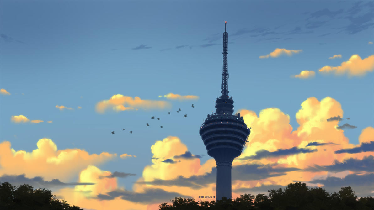 evening tower digital painting