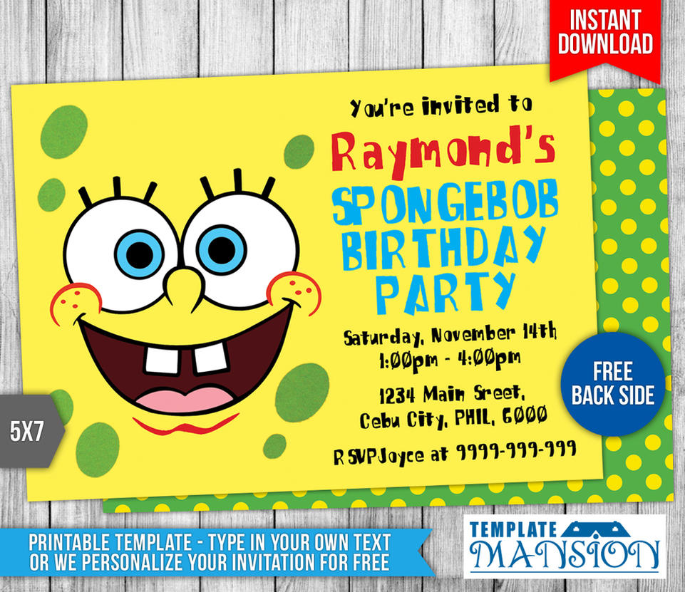 Spongebob Squarepants Birthday Invitation Template by templatemansion