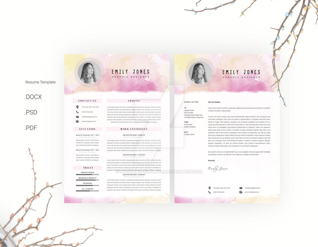 water color resume template  cover letter by
