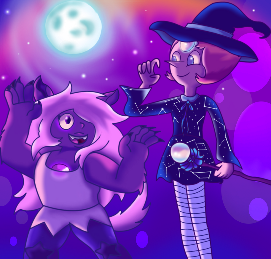 Happy Halloween!Amethyst enjoys Halloween. Her Shape-Shifting powers are put to good use this day. As for pearl, she's open to trying this ritual and embracing the night. I hope she enjoys t...