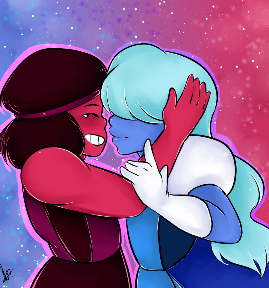 I drew Ruby and Sapphire from "Steven Universe" and i'm very happy cause i think they are the cutest and i just loved the episode like OMG