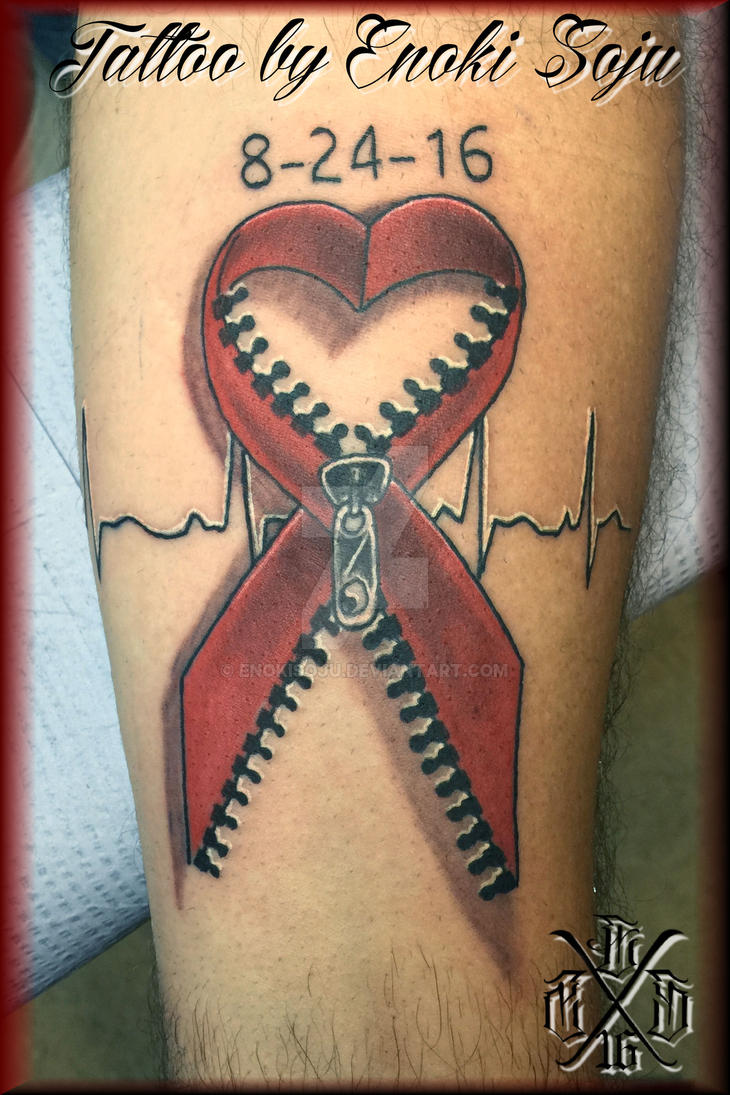Zipper Ribbon EKG Tattoo by Enoki Soju by enokisoju on DeviantArt