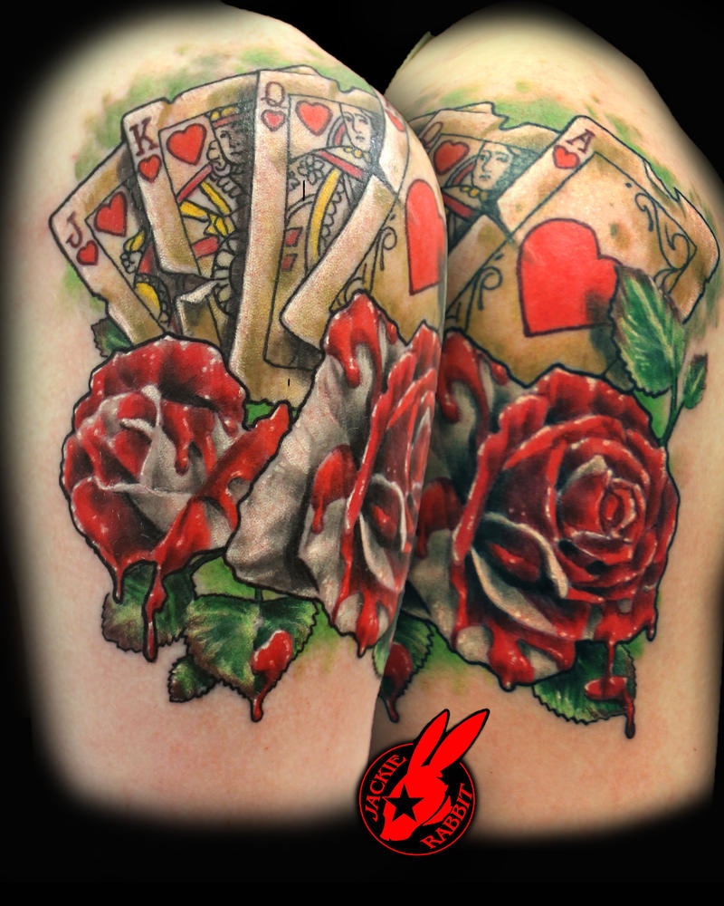 Alice Wonderland Cards Roses Tattoo Jackie Rabbit by