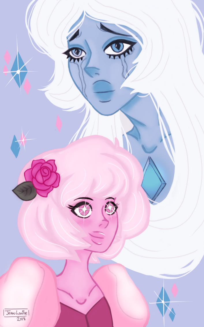 Sad blue mom, and starry-eyed pink child.