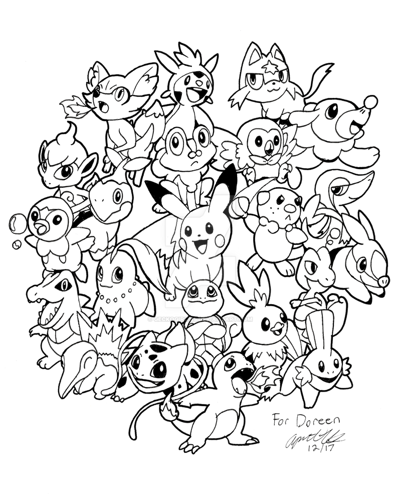 pokemon collage starters pikachu drawing deviantart da
