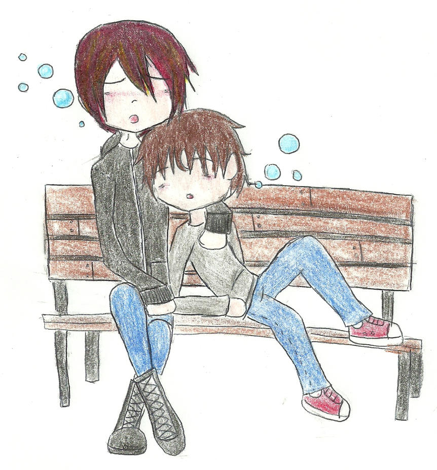 cute anime boys on a bench by rainbowkitty560 on DeviantArt