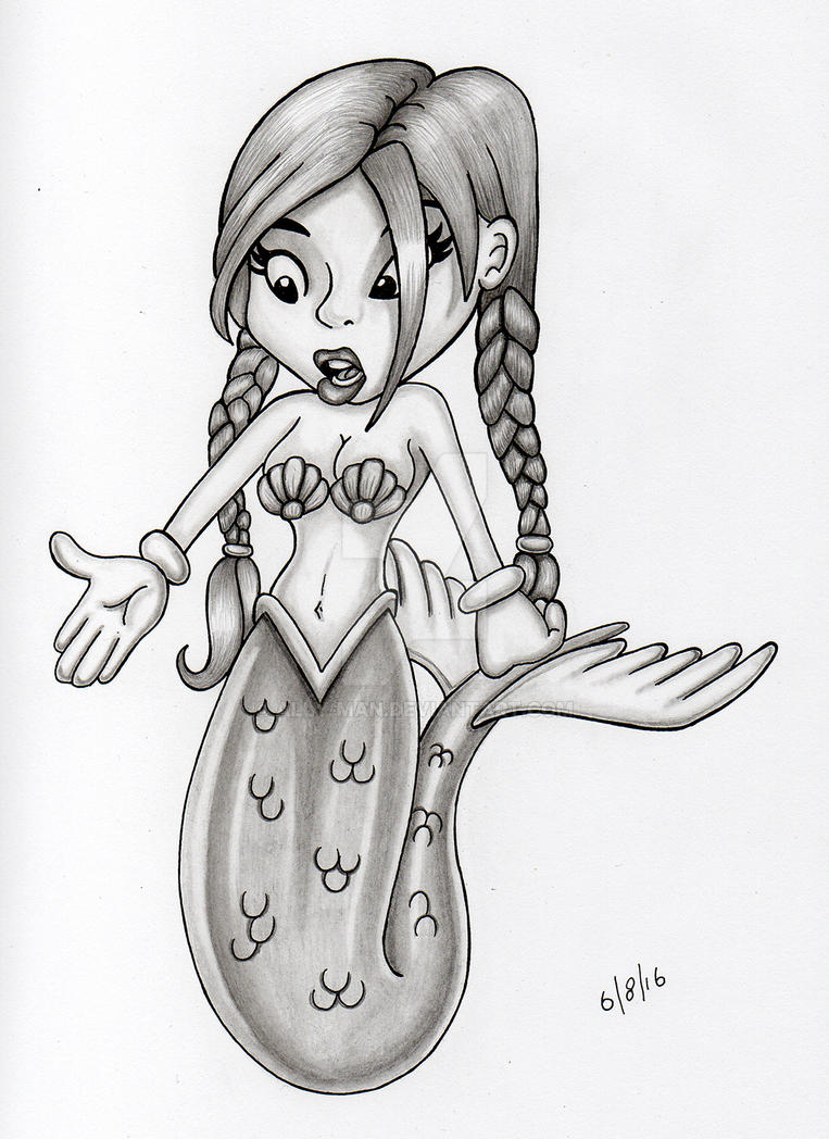 Cute Little Anime mermaid 01 Pencil sketch and ink by Ally-man on