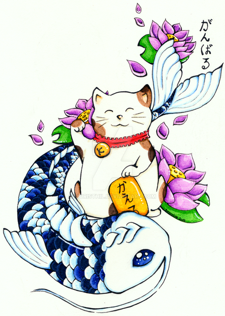 Maneki Neko and Koi Fish by Moristhil on DeviantArt