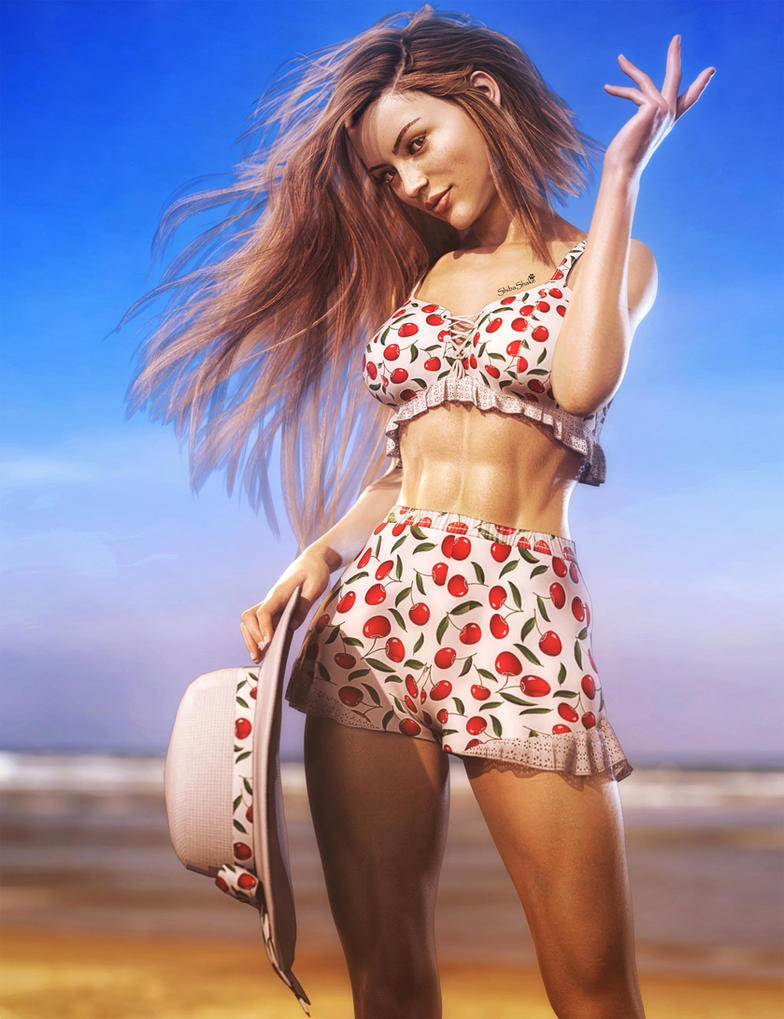 Cute Beach Girl, Fantasy Woman Pin-Up Art, DS Iray by shibashake