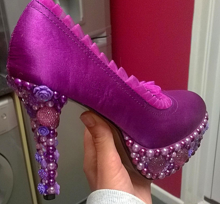 Custom designer style purple heels shoes by kellykim1982