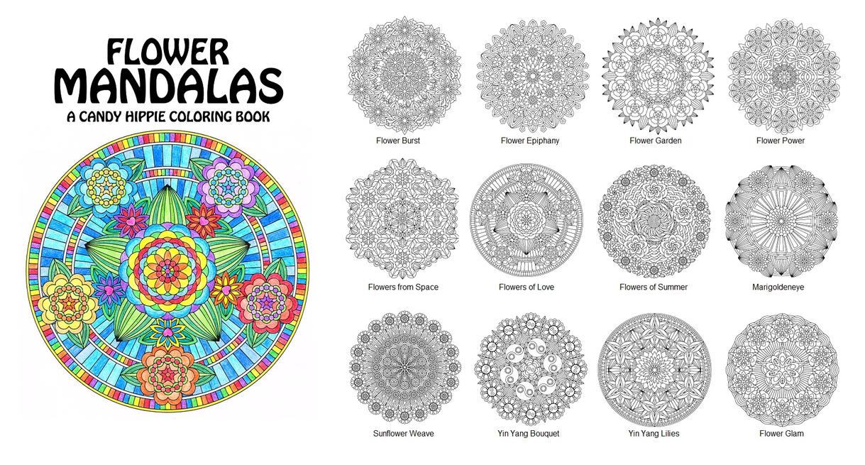 Flower Mandalas Adult Coloring Book by candy hippie