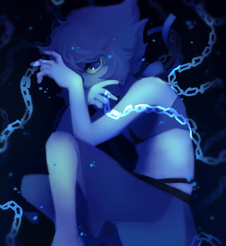 i have an awful art block so ive been trying to paint over some old sketches. this one is from last year. lapis lazuli from steven universe