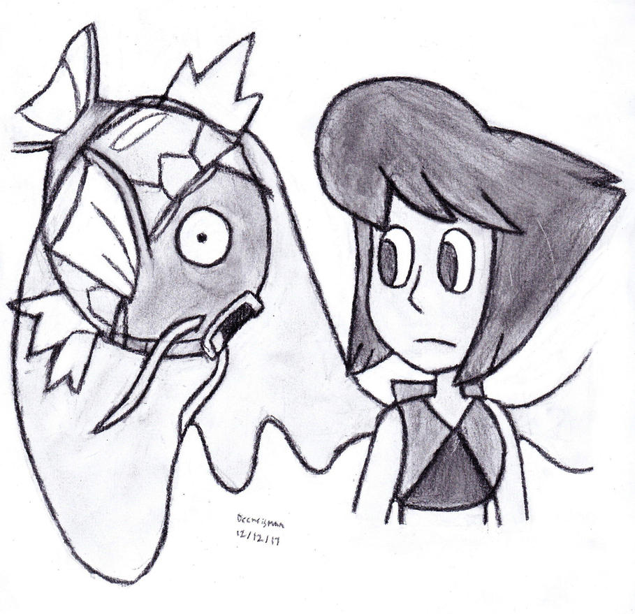 Just a dumb idea I had of a Magikarp stuck in the horrible limbo that is Lapis's wings. Binding it time until it evolves and proving it it the OG of water/flying types. While Lapis just stares at i...