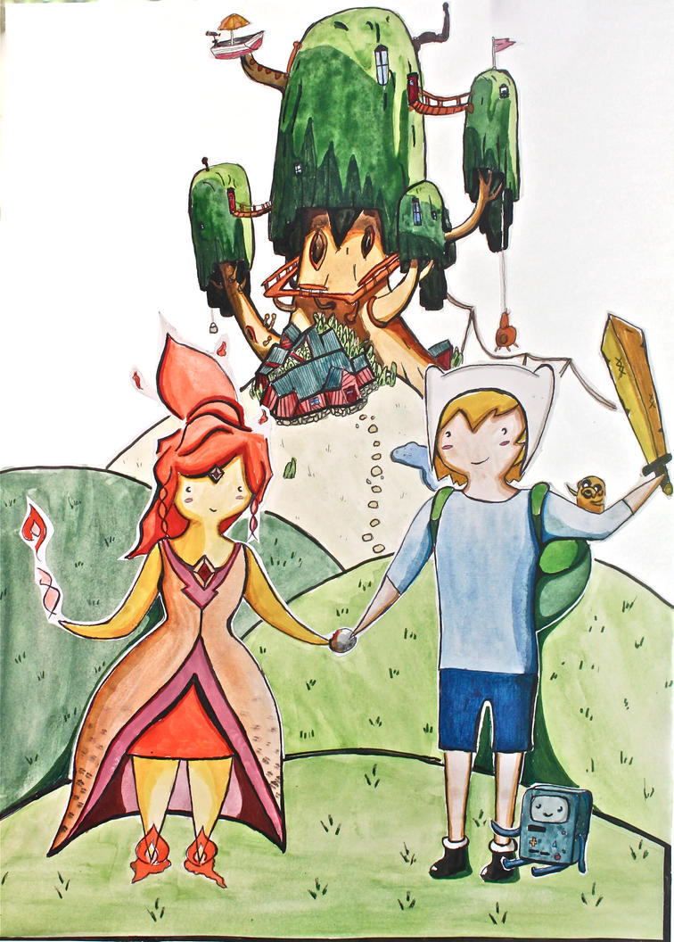 Adventure Time- Flame Princess and Finn by Motorquest on 