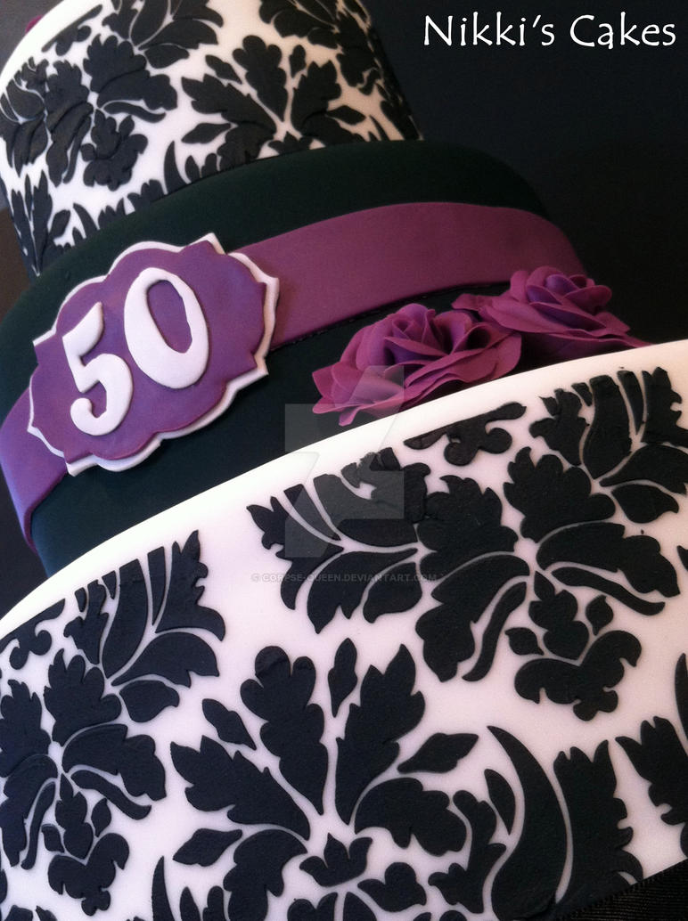 50th Birthday Purple Damask Cake 2 by CorpseQueen on
