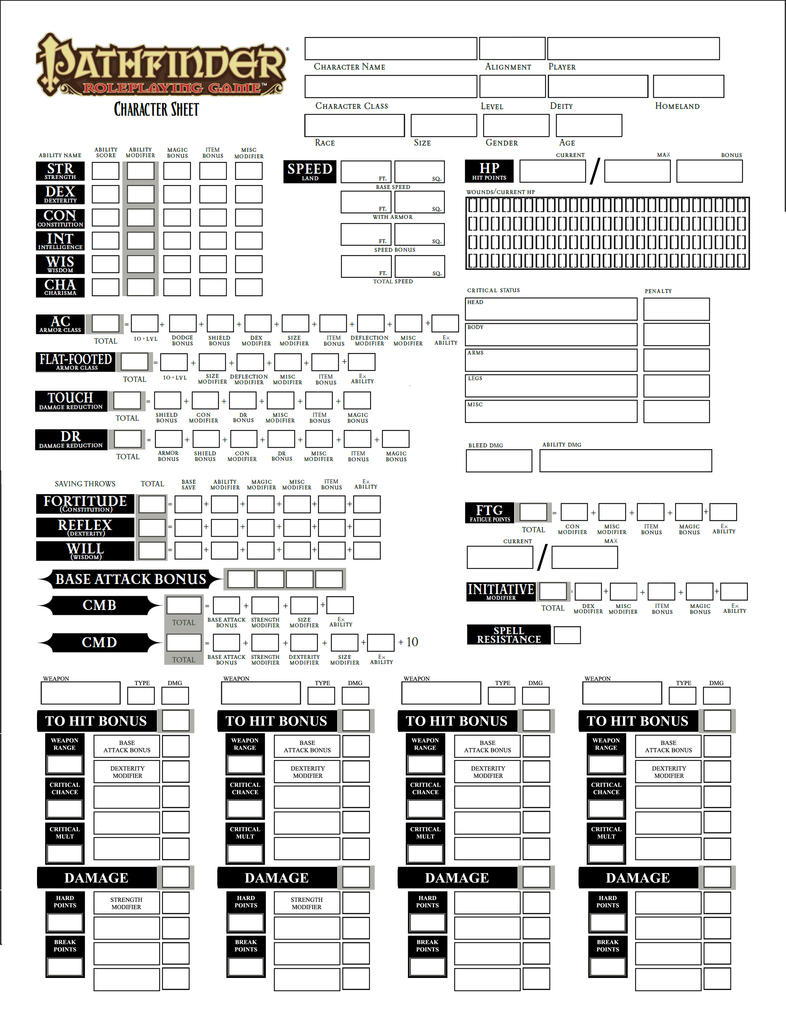 Pathfinder Character Sheet Printable