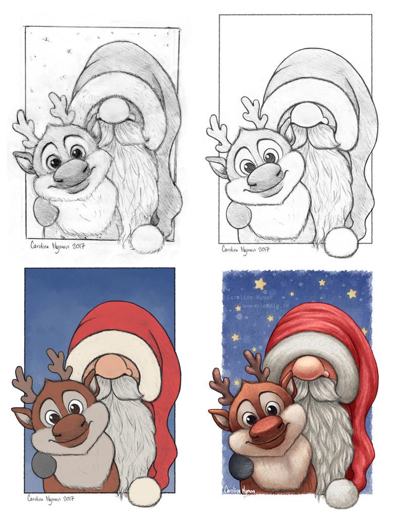 Little Santa and his little reindeer by Caroline Nyman