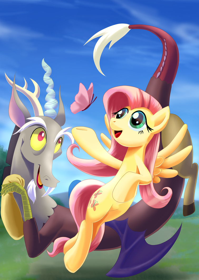 Fluttershy and discord by nekokevin